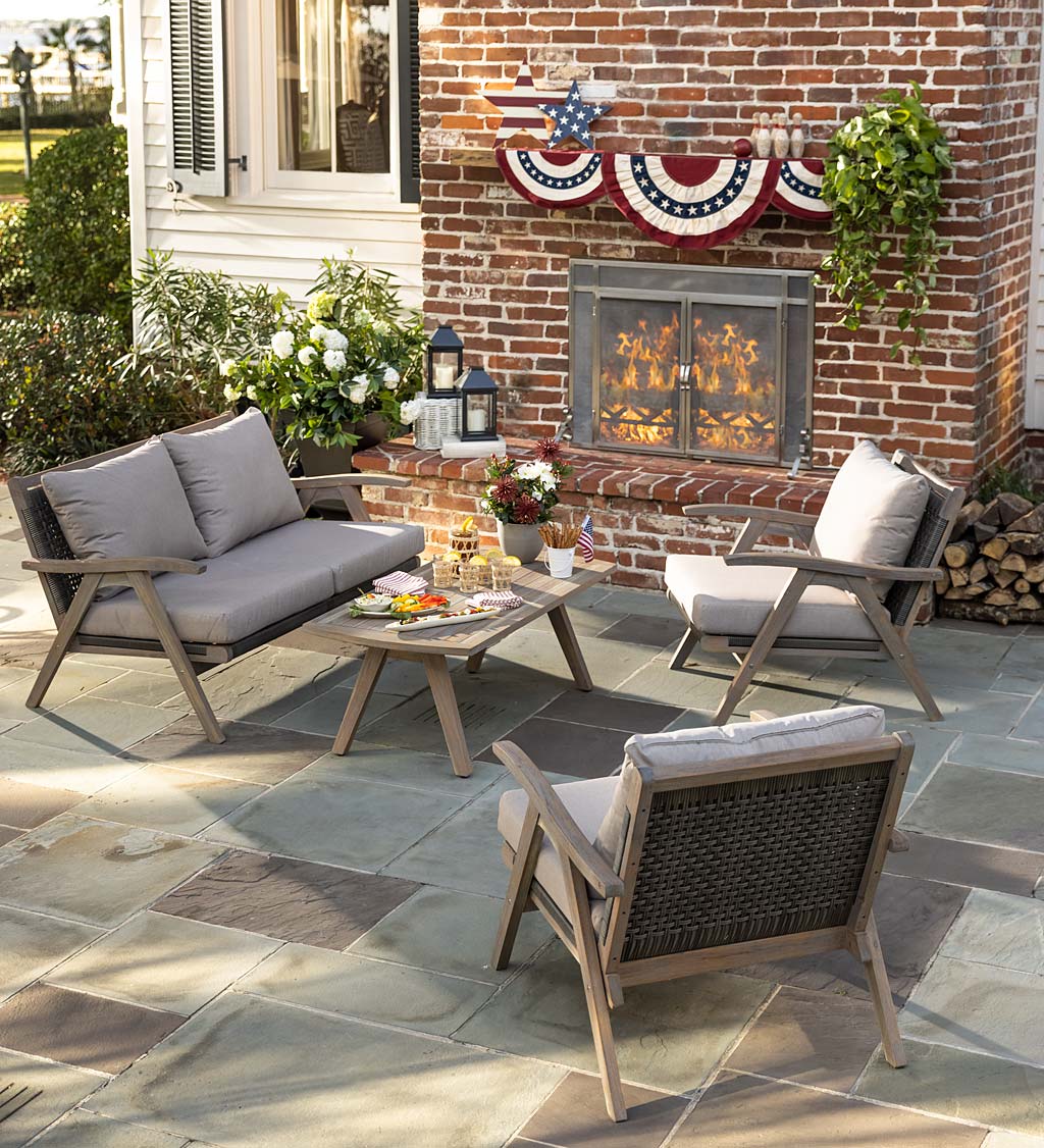 Timberwood Acacia Wood Outdoor Seating Set with Cushions, 4-Piece Set