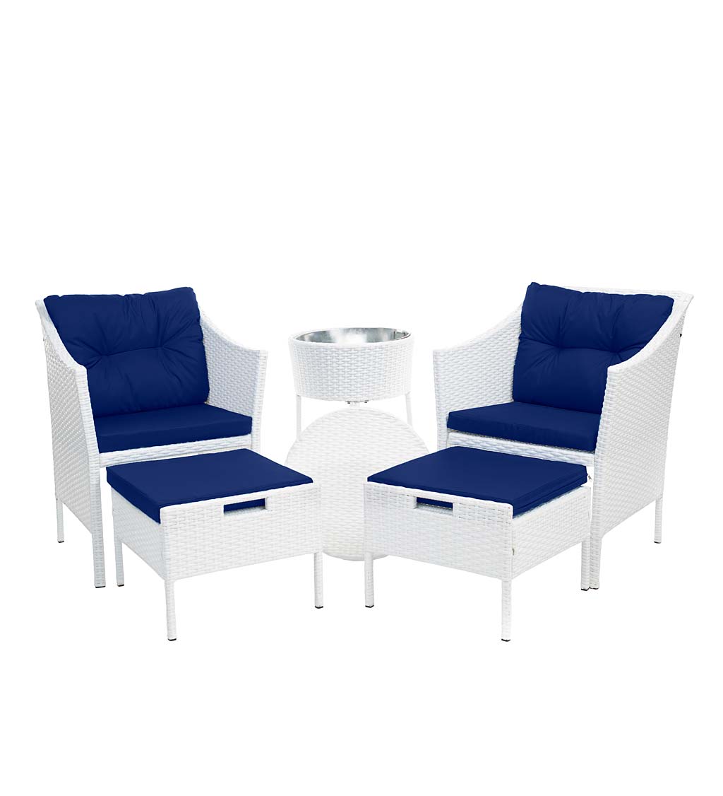 Harbor Moon Chat Set with Hideaway Ottomans and Cooler Table - White