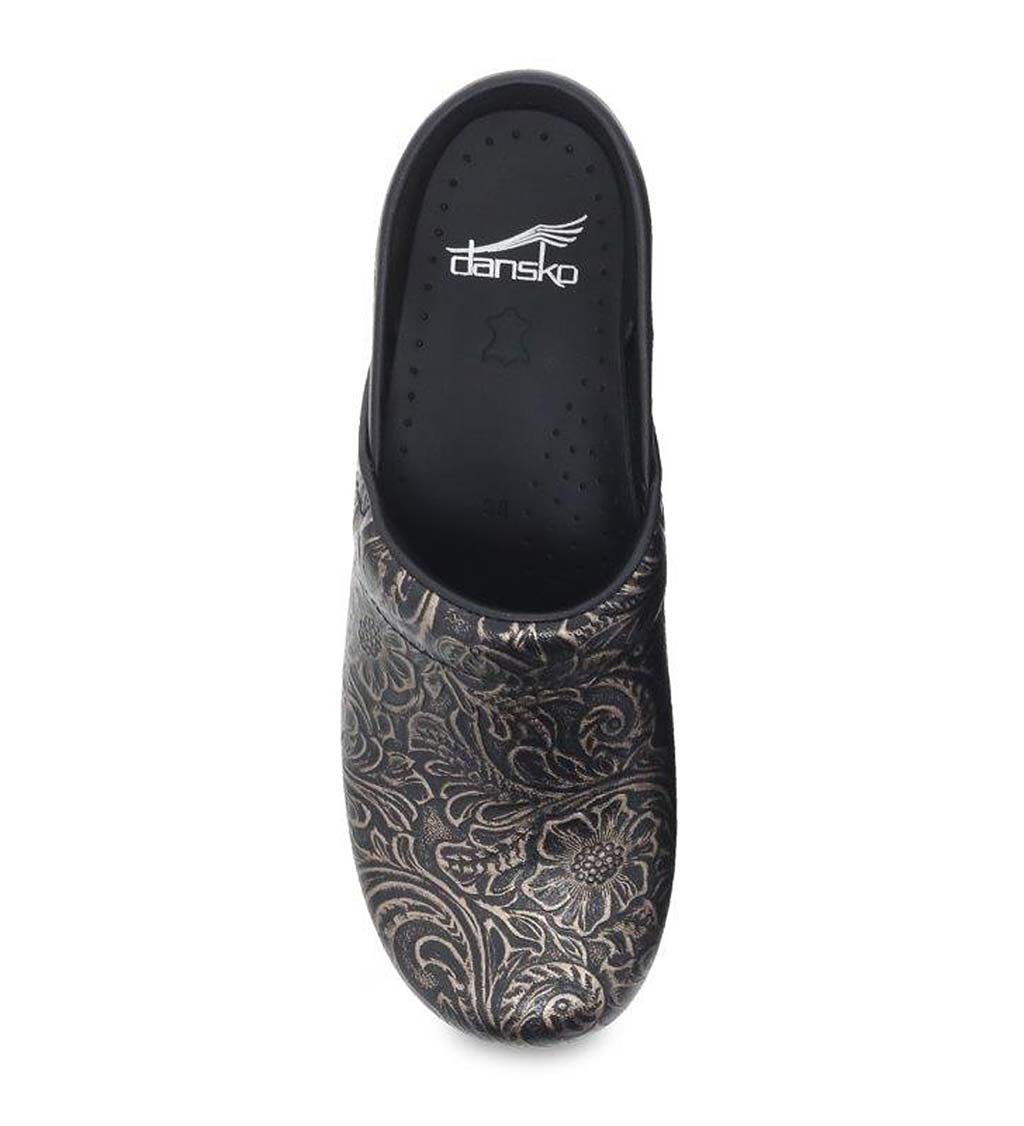 Dansko Professional Black Antique Tooled Clog