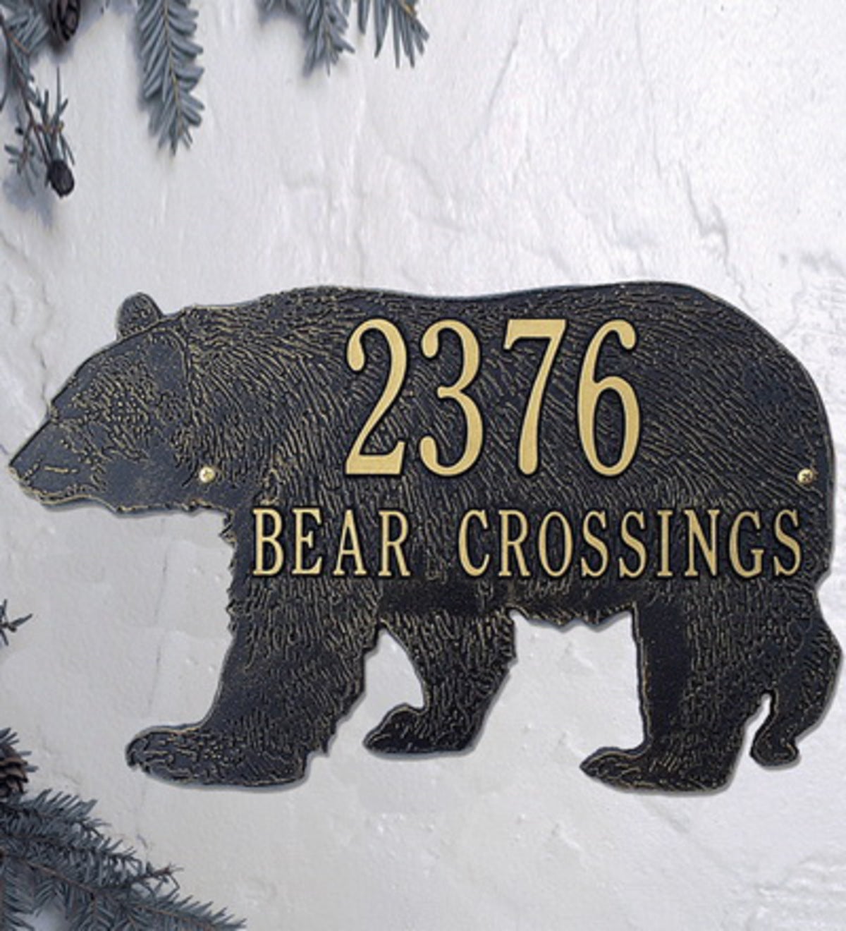 American-Made Bear Silhouette Address Plaque In Cast Aluminum