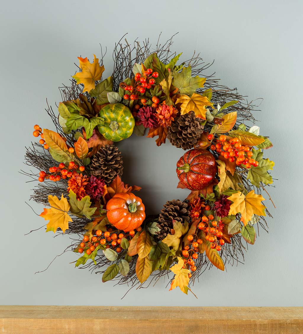 Pumpkins and Pine Cones Fall Wreath