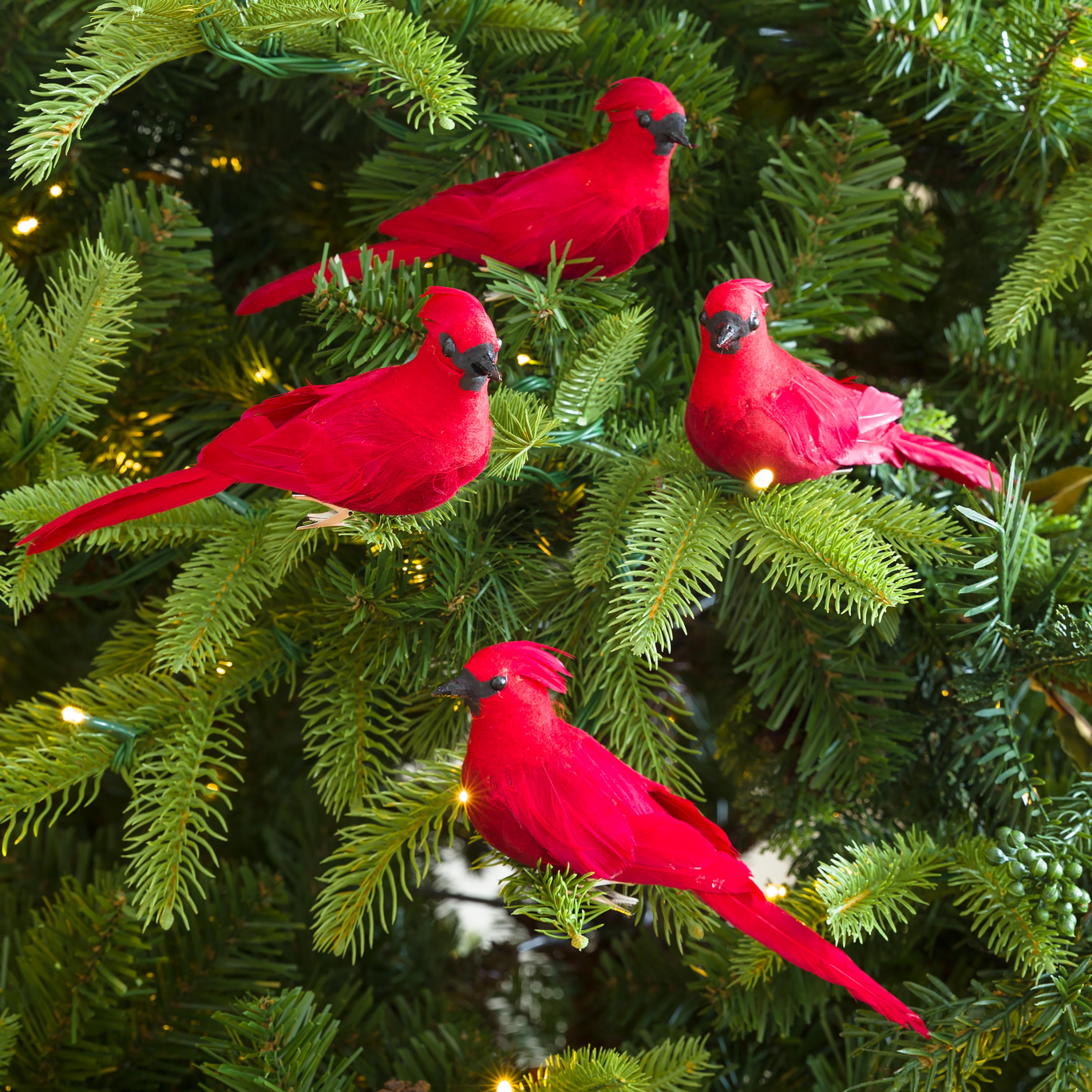 Clip-On Cardinal Christmas Tree Ornaments, Set of 4