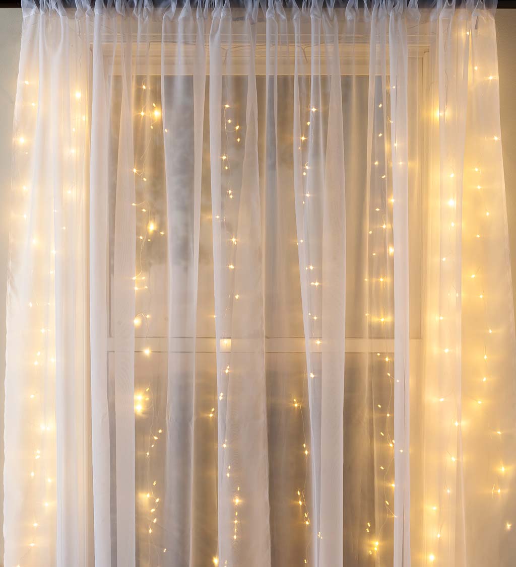Electric Micro LED Curtain Lights on Silver Wire