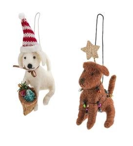 Felted Wool Holiday Dogs Christmas Ornaments, Set of 4
