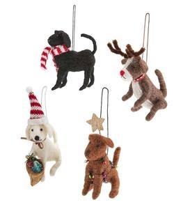 Felted Wool Holiday Dogs Christmas Ornaments, Set of 4