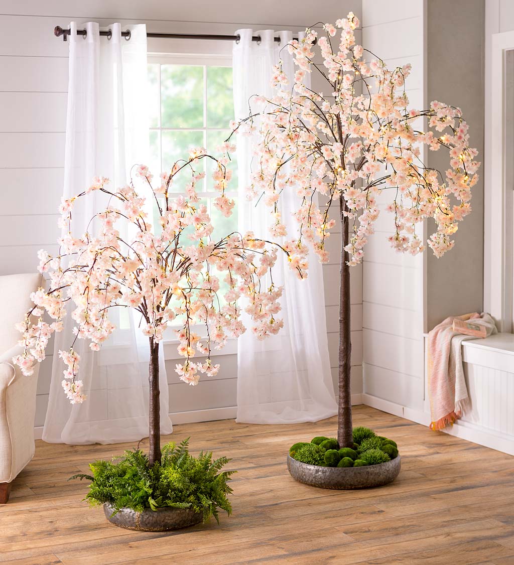 Small Lighted Faux Weeping Cherry Tree, 4'H