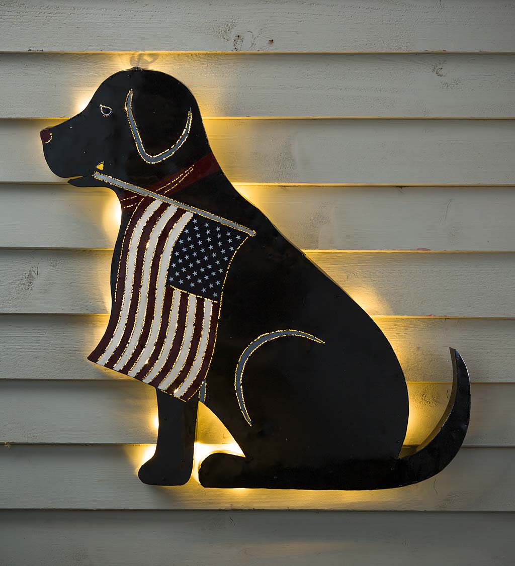 Lighted Black Labrador Americana Flag Standing/Hanging Accent