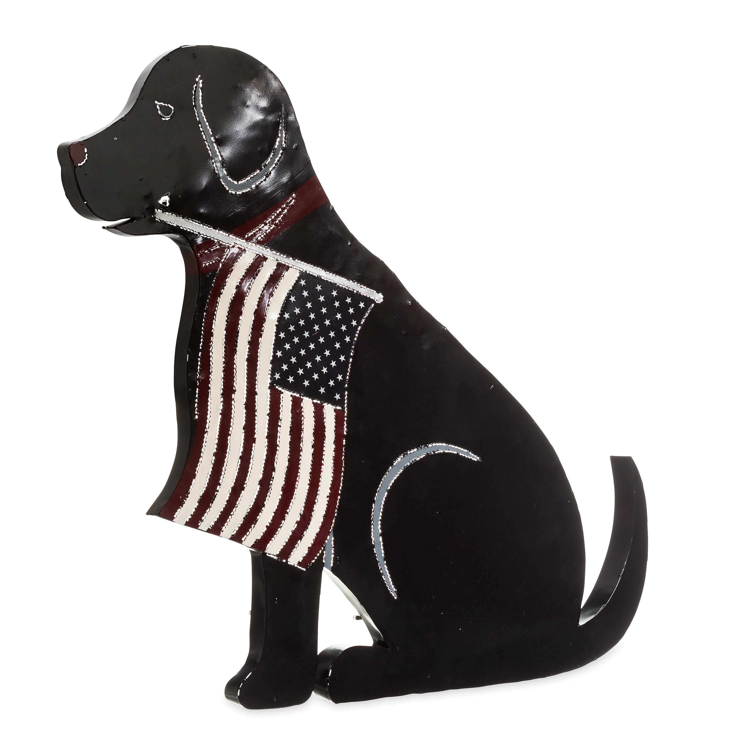 Lighted Black Labrador Americana Flag Standing/Hanging Accent