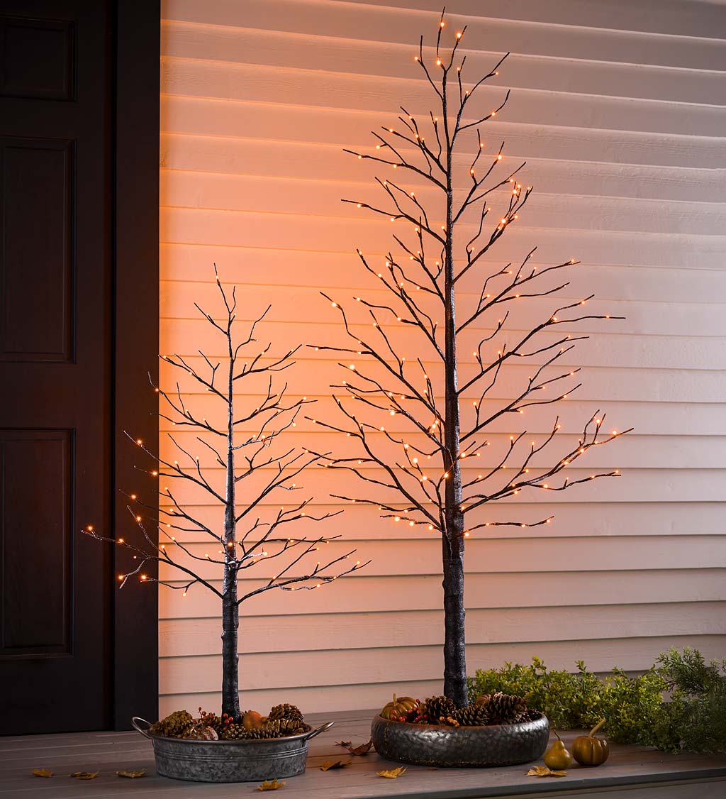 Indoor/Outdoor Electric Lighted Halloween Black Tree with Orange LEDs