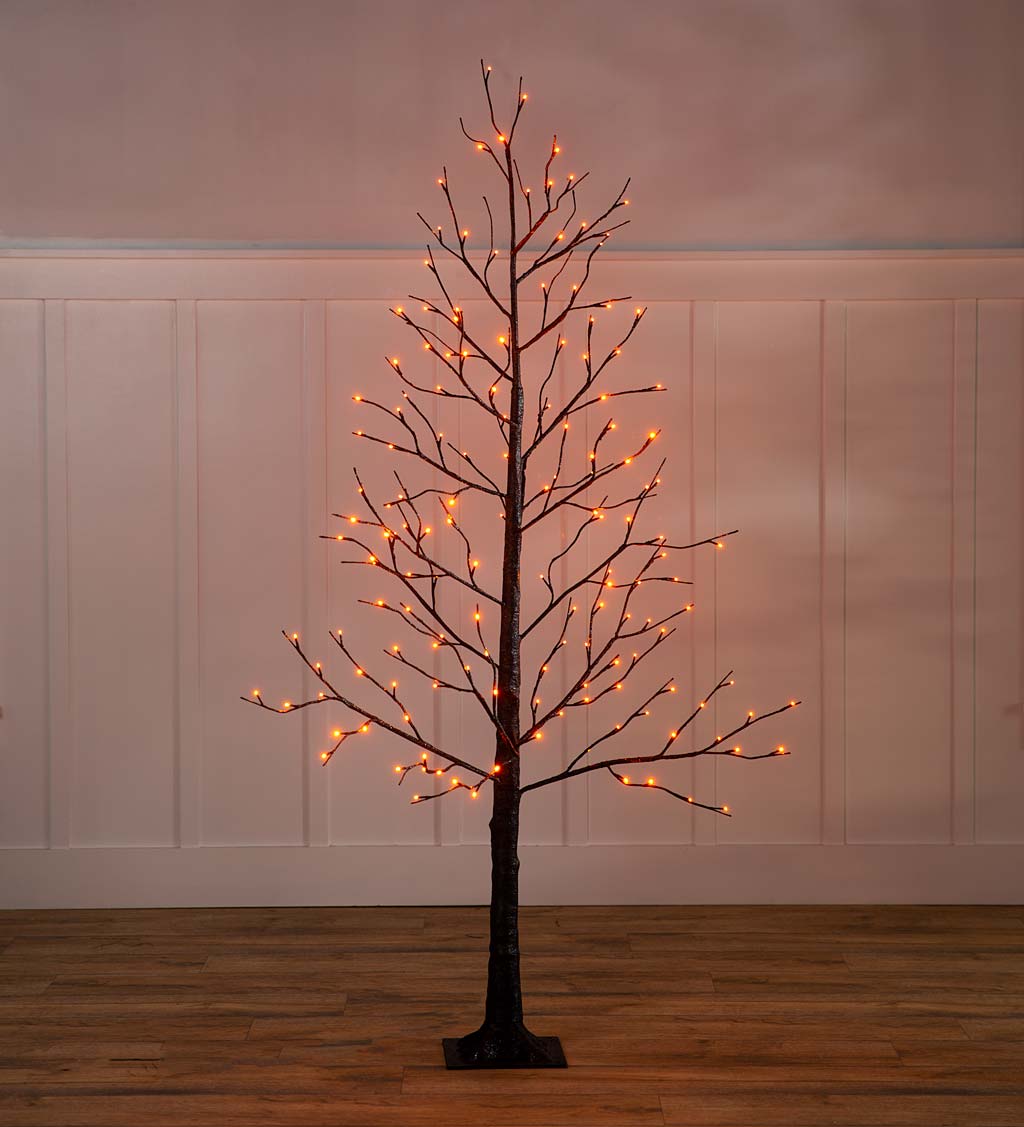 Indoor/Outdoor Electric Lighted Halloween Black Tree with Orange LEDs