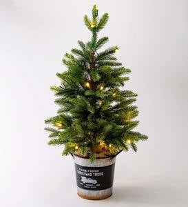 Lighted Tabletop Christmas Tree in Galvanized Bucket