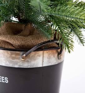 Lighted Tabletop Christmas Tree in Galvanized Bucket