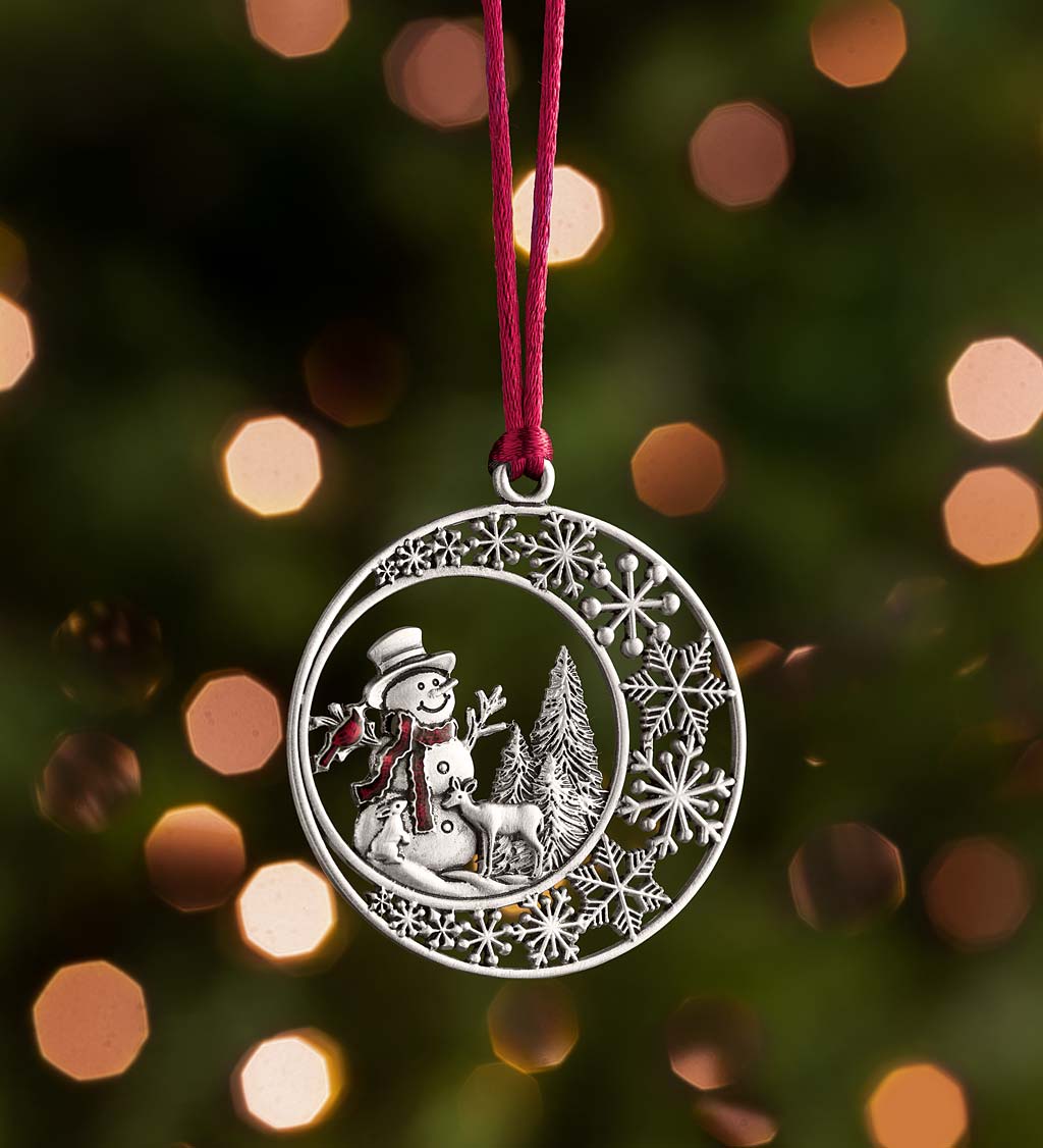 Solid Pewter Christmas Tree Ornament - Snowman