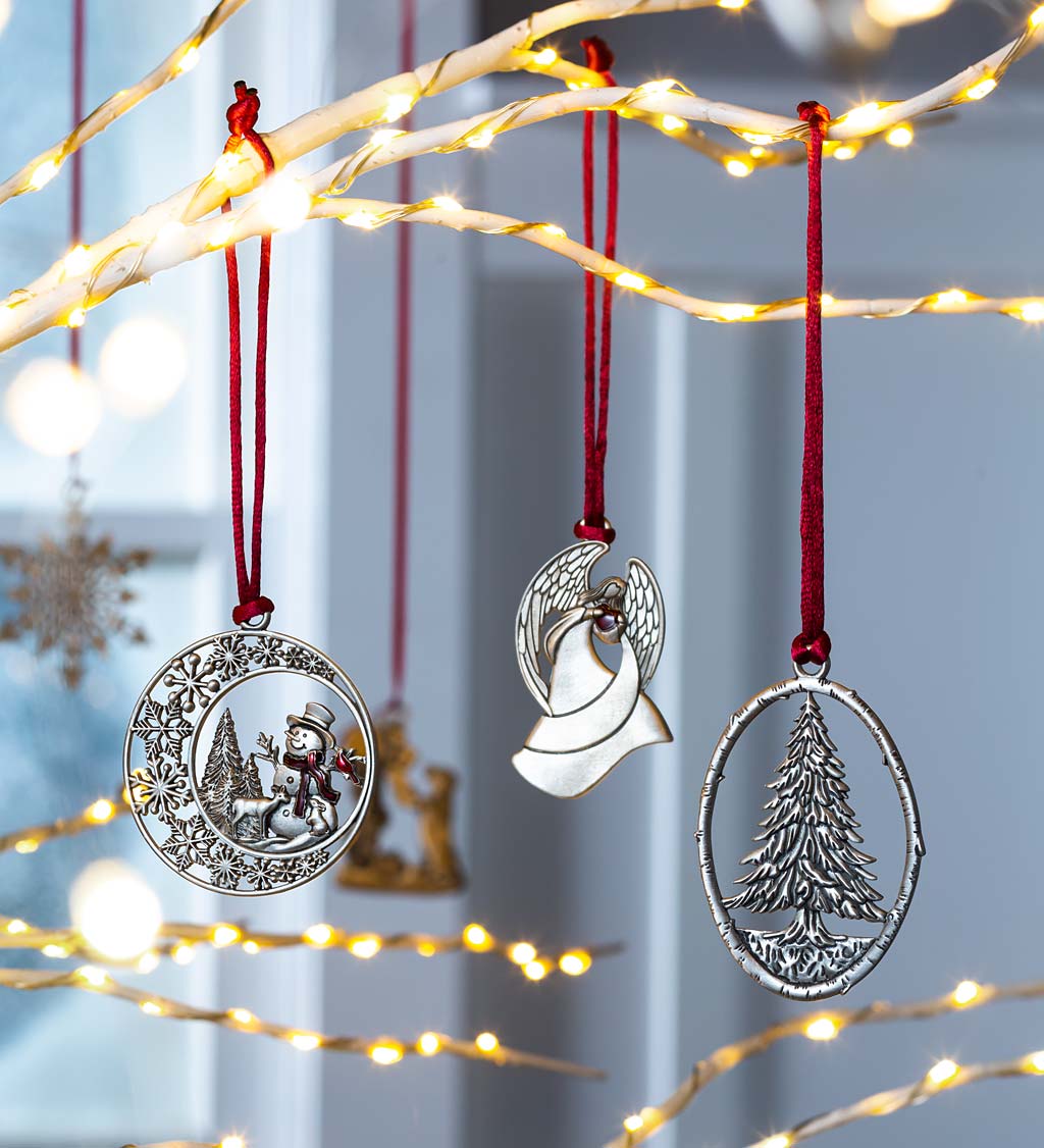 Solid Pewter Christmas Tree Ornament - Holiday Sentiments
