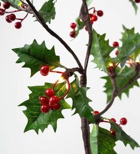 Indoor/Outdoor Holly and Berry Lighted Branches, Set of 2