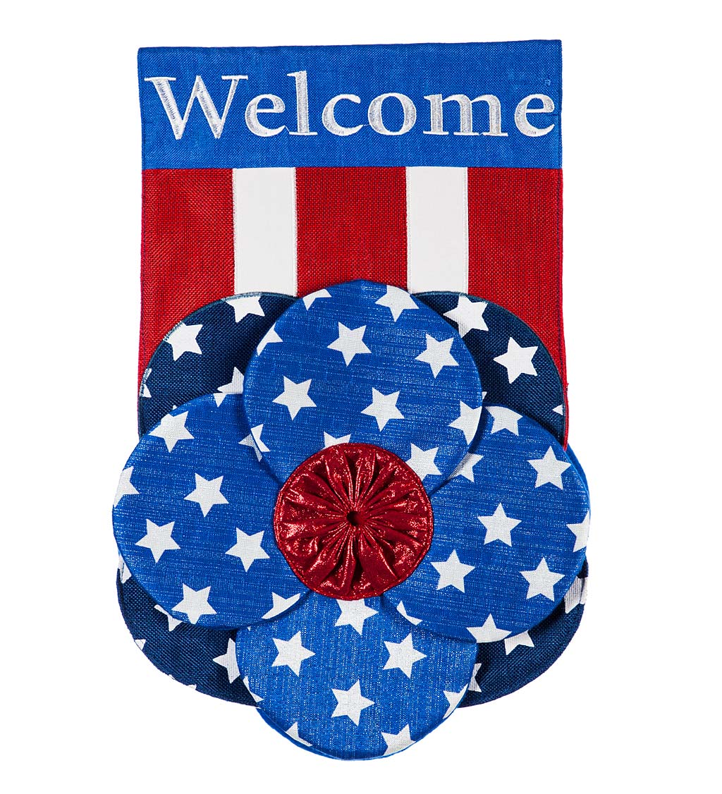 Patriotic 3D Flower Burlap Garden Flag