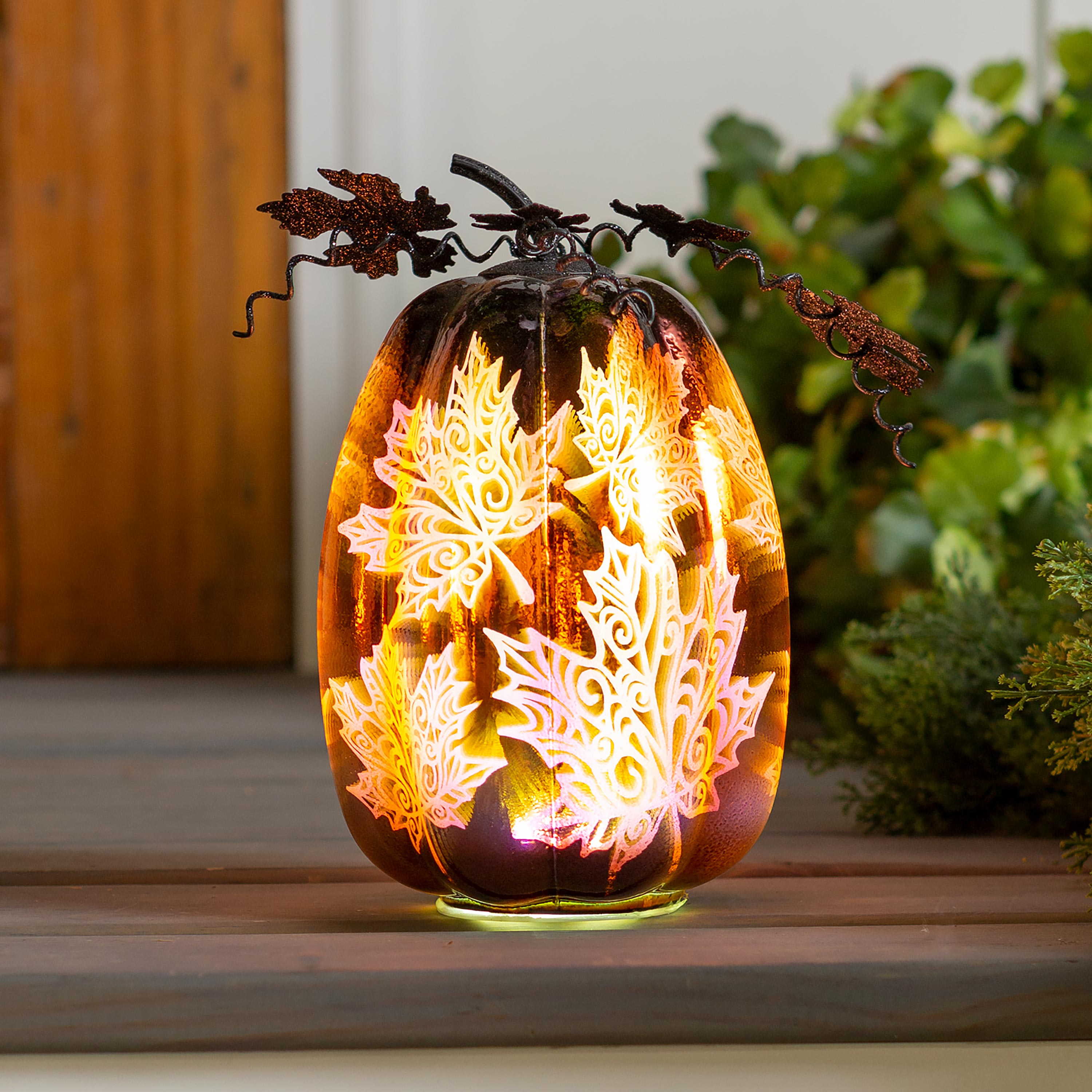 Mercury Glass Lighted Pumpkin Halloween Accent