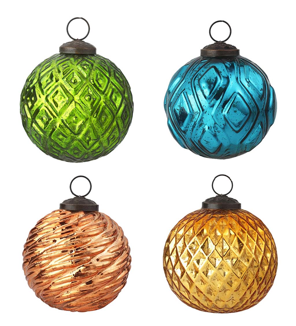 Vintage-Style Round Holiday Ornaments, Set of 4