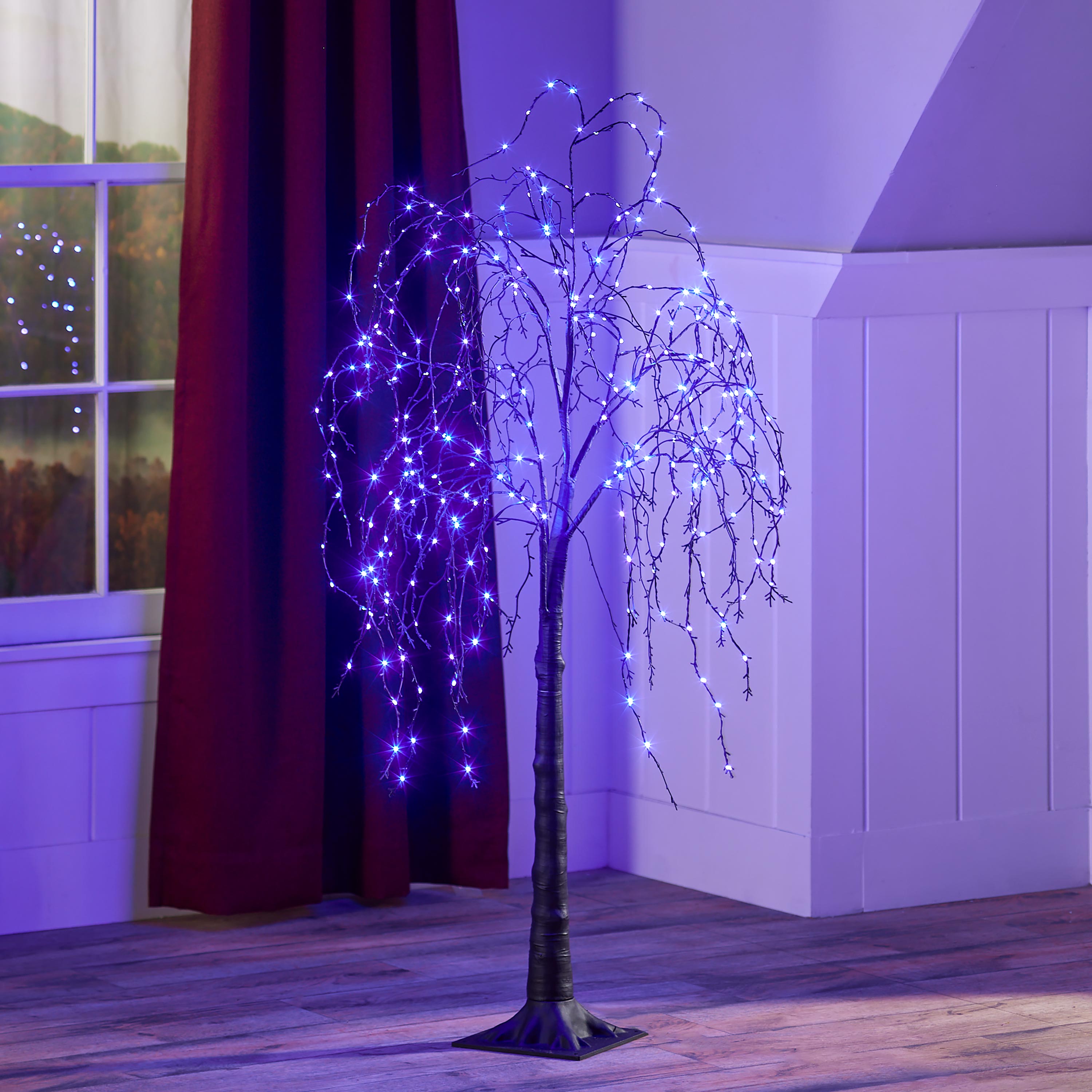 Indoor/Outdoor Halloween Electric Lighted Black Weeping Willow Tree with Purple LEDs