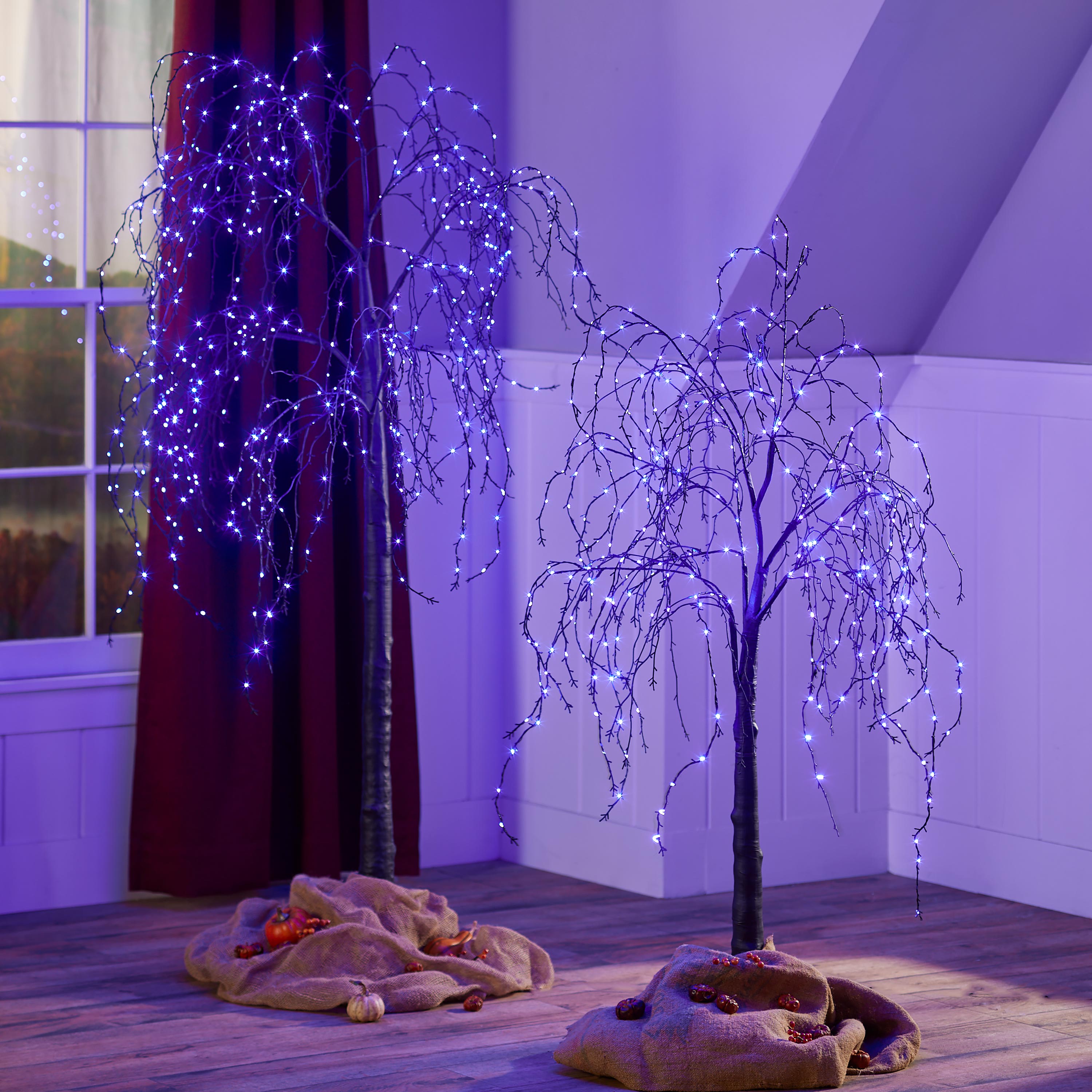 Indoor/Outdoor Halloween Electric Lighted Black Weeping Willow Tree with Purple LEDs