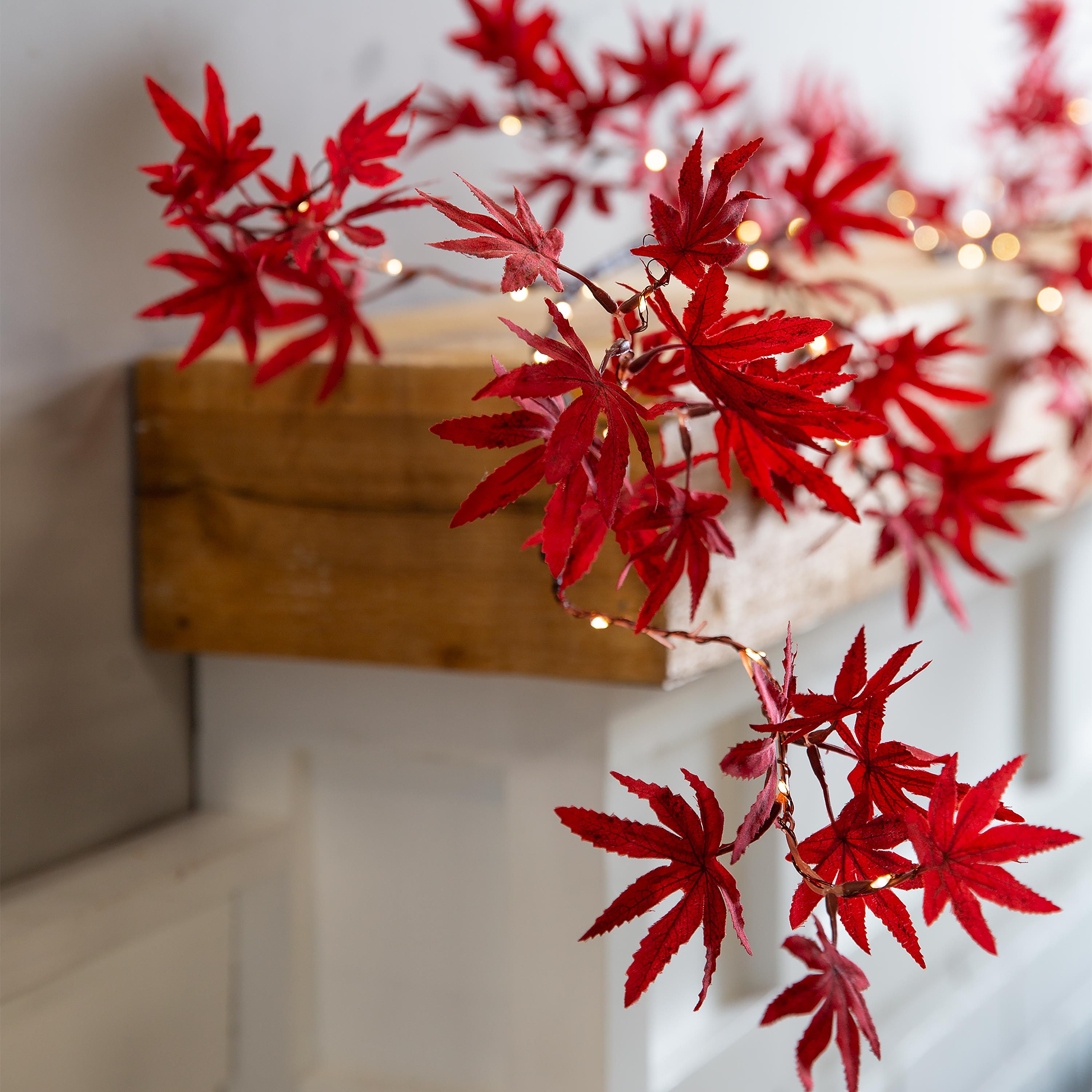 Indoor/Outdoor Lighted Japanese Maple Leaf Garland with 70 Lights