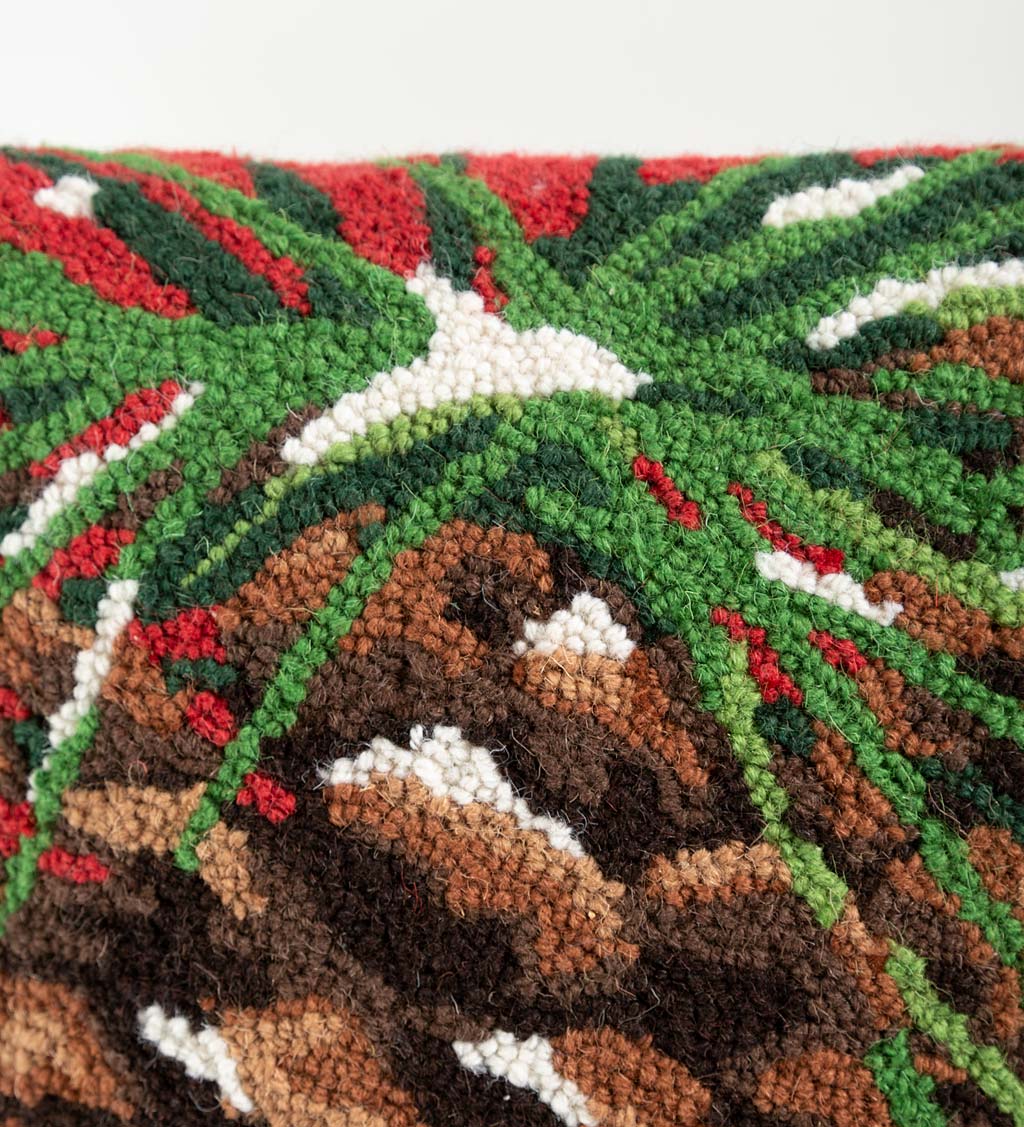 Snowy Pine Cones Hand-Hooked Wool Throw Pillow
