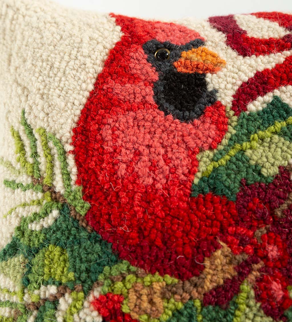 Holly Cardinal Hand-Hooked Wool Throw Pillow