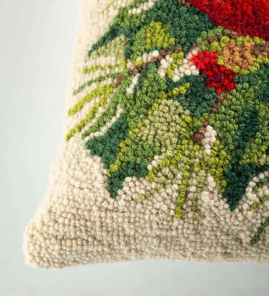 Holly Cardinal Hand-Hooked Wool Throw Pillow