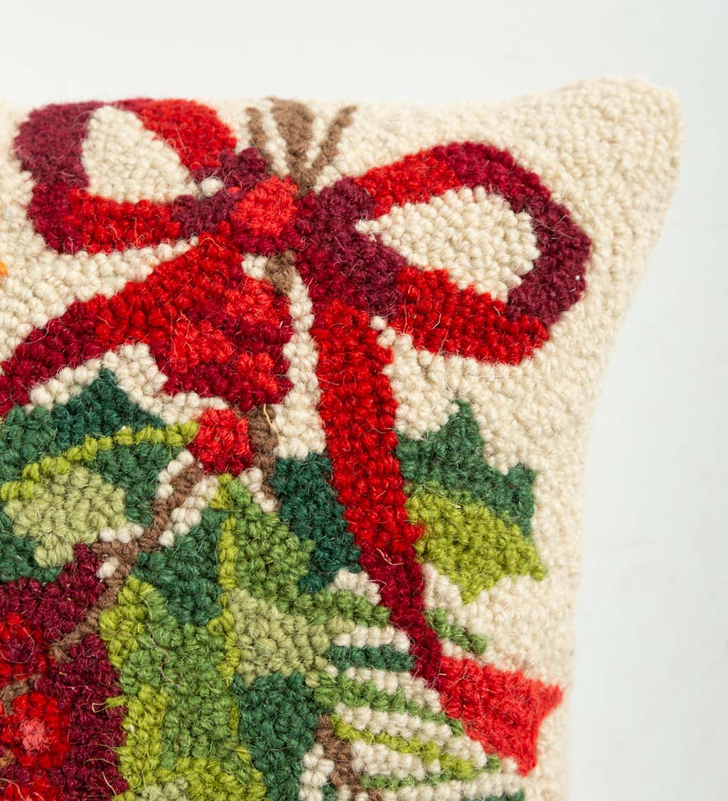 Holly Cardinal Hand-Hooked Wool Throw Pillow