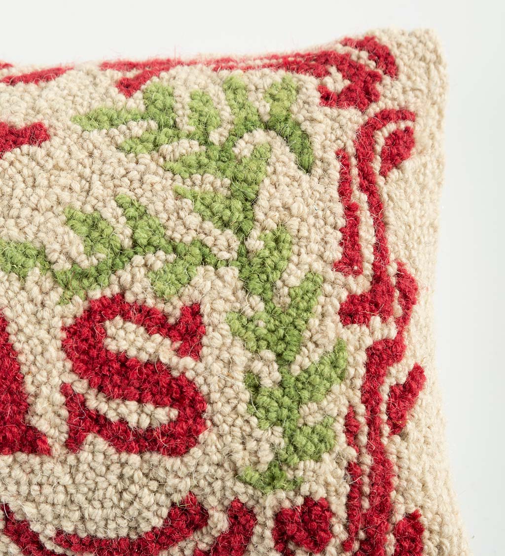 Merry Christmas Hand-Hooked Wool Lumbar Pillow
