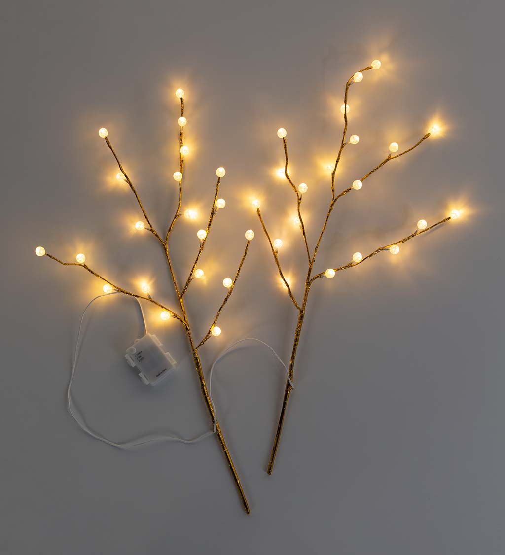Indoor/Outdoor Gold Metallic Branches with Warm White Lights, Set of 2