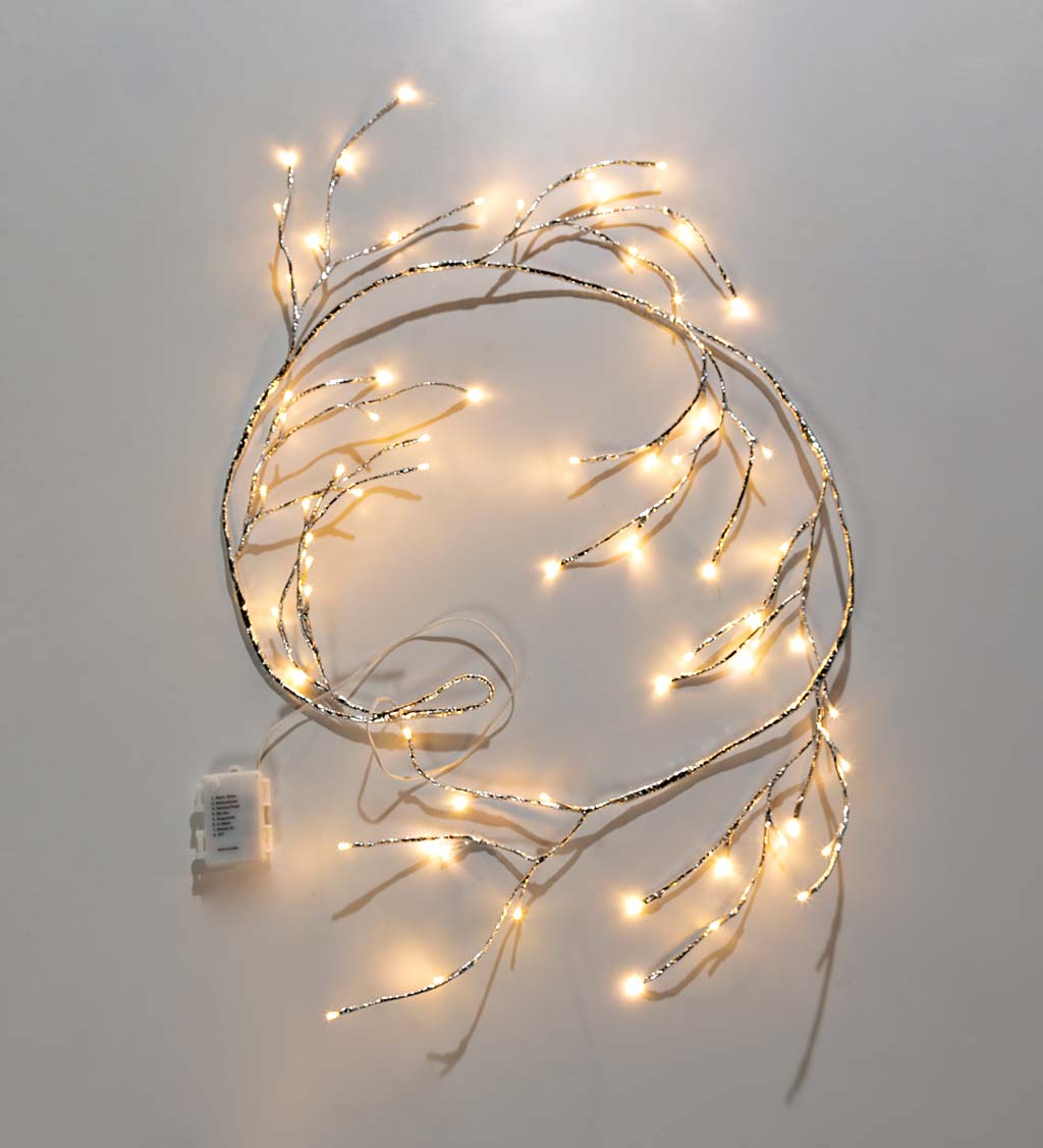 Indoor/Outdoor Silver Metallic Garland with Dual-Function Lights