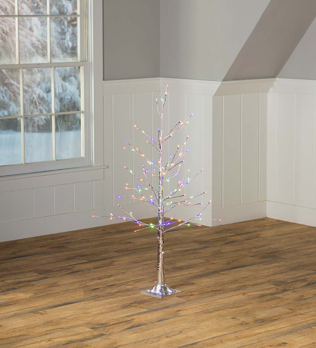 Indoor/Outdoor Silver Metallic Tree with Dual-Function Lights