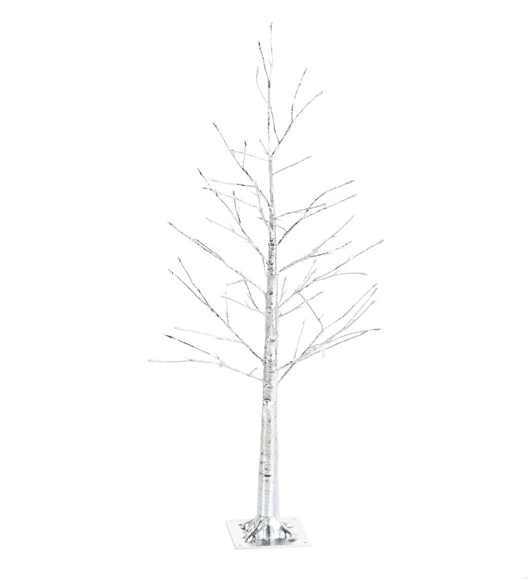 Indoor/Outdoor Silver Metallic Tree with Dual-Function Lights
