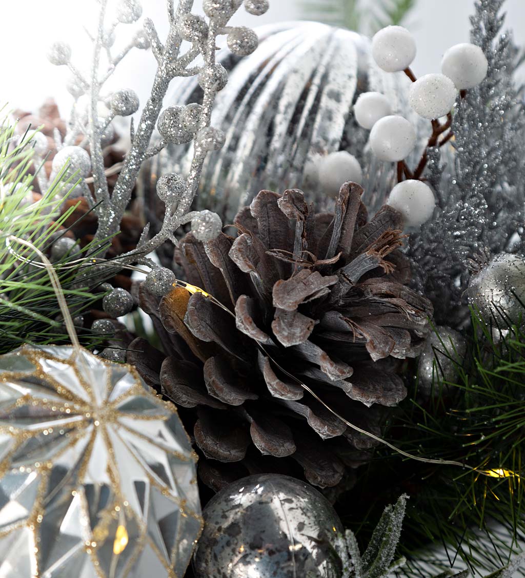 Lighted Silver Evergreen Holiday Centerpiece