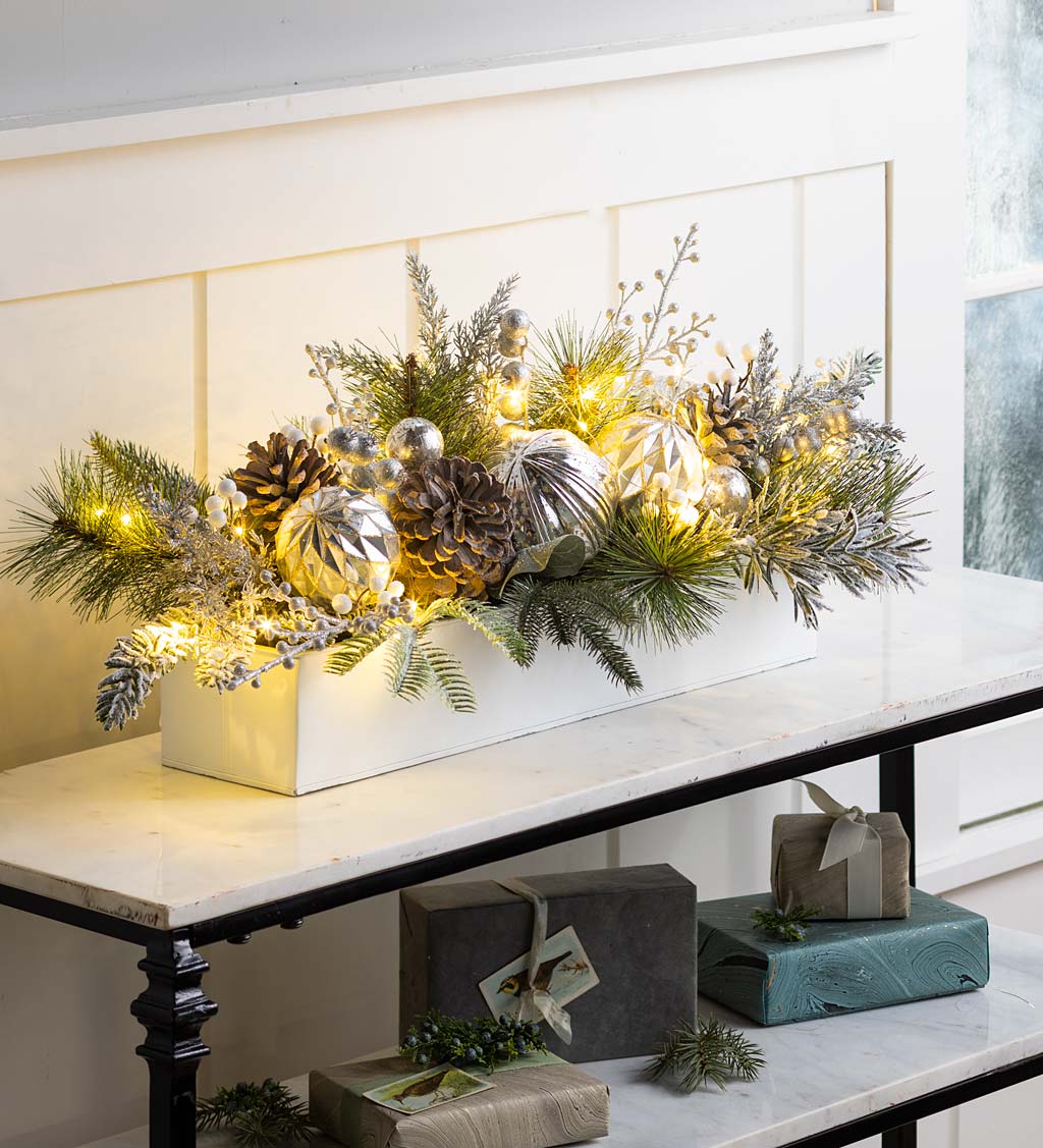 Lighted Silver Evergreen Holiday Centerpiece