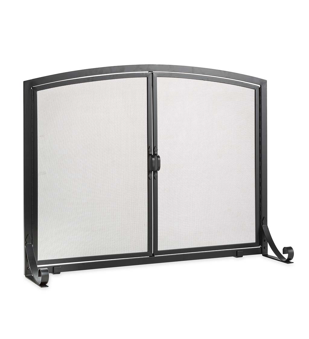 Arched Top Flat Guard Fireplace Screen with Doors, Large