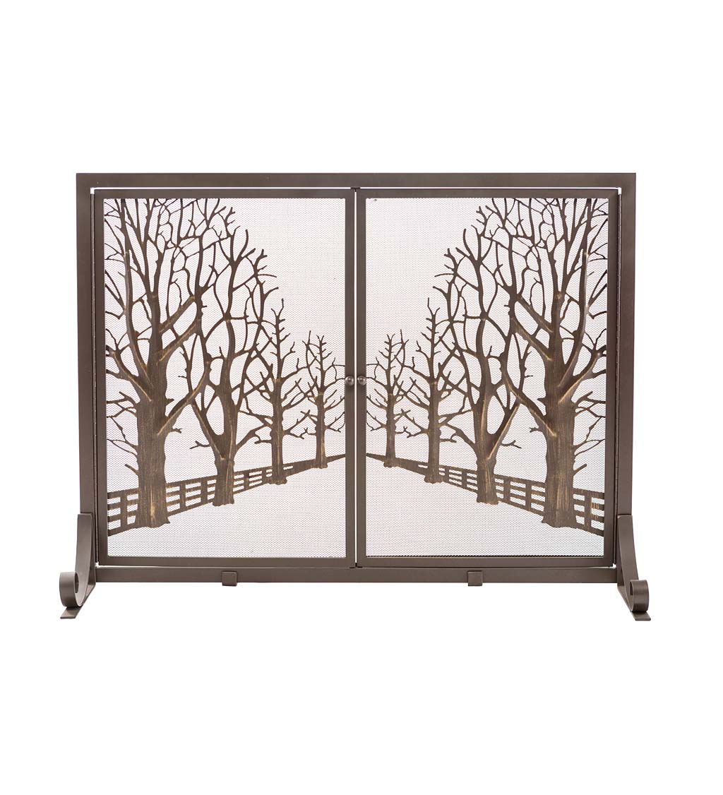 Country Road Tree Line Fireplace Screen with Doors