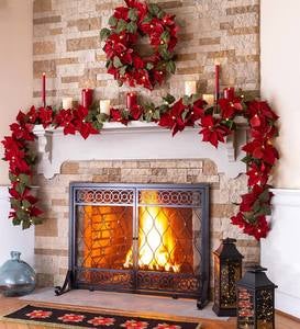 Poinsettia Hooked Wool Holiday Hearth Runner