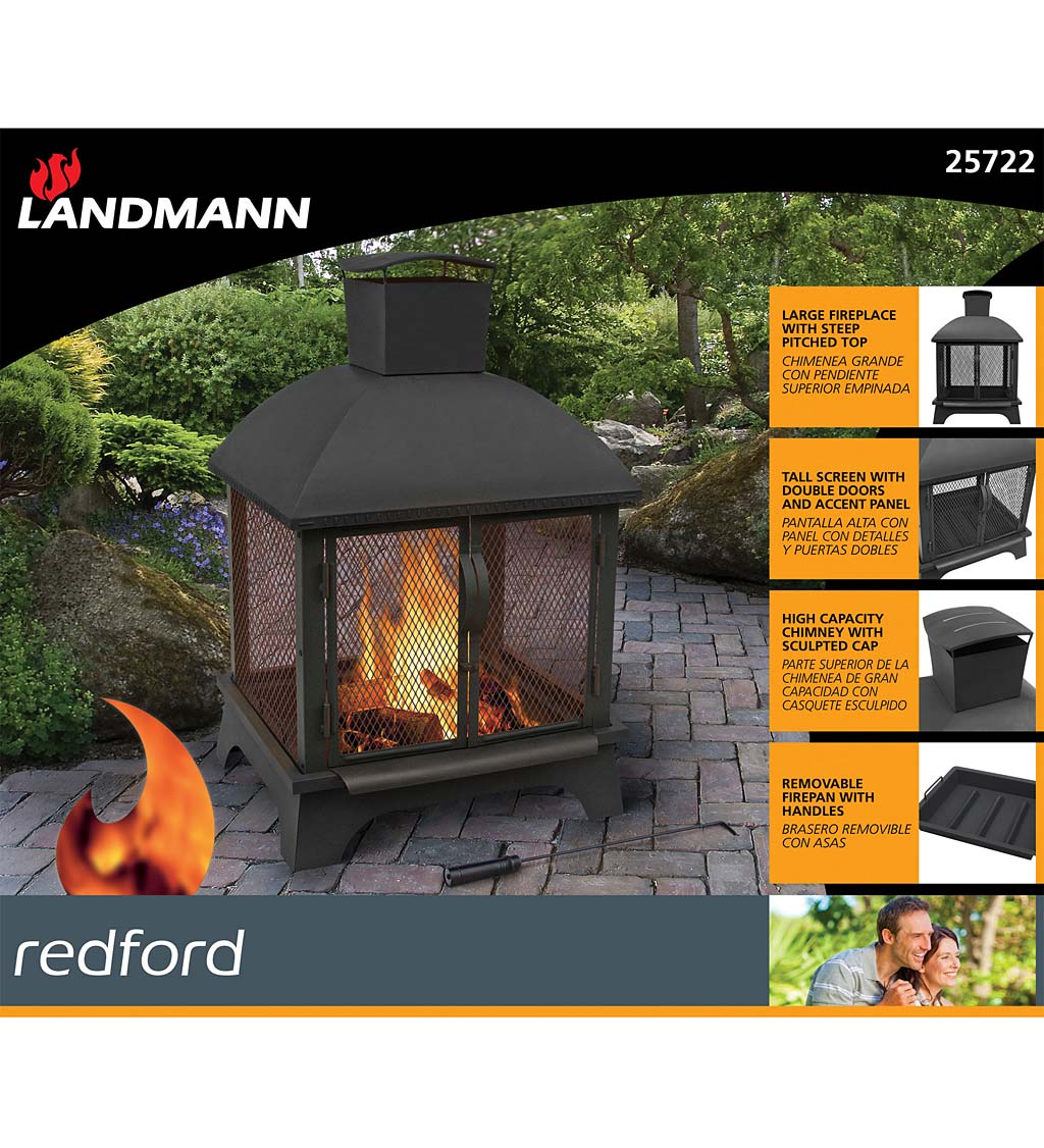 Redford Fireplace-Style Wood-Burning Fire Pit with Chimney - Black