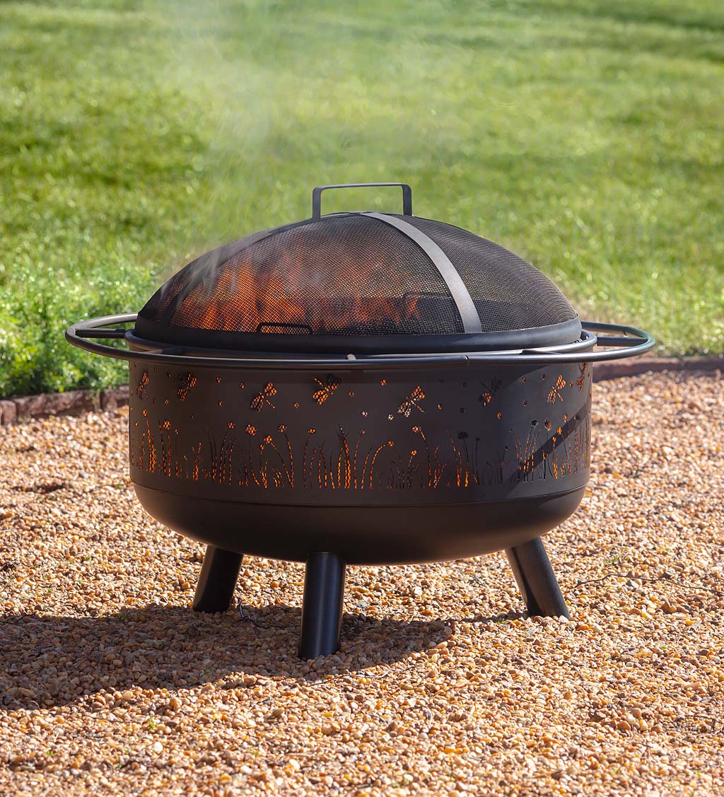 Meadow Wood Burning Fire Pit With Cutout Design - Black