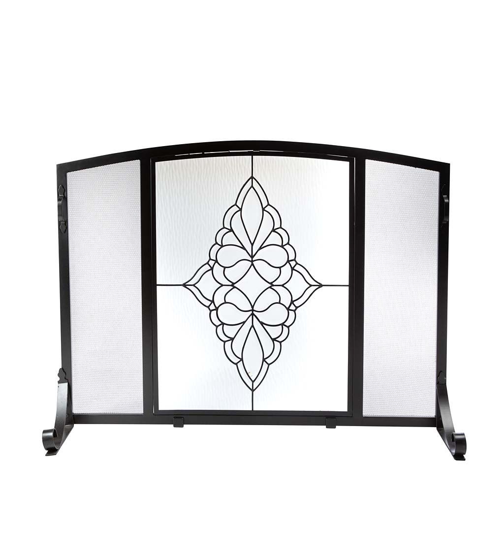 Large St. Charles Glass Medallion Flat Guard Fire Screen