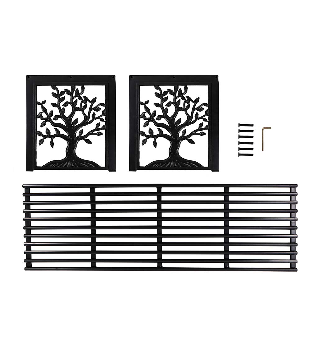 Metal Tree of Life Backless Straight Garden Bench - Black