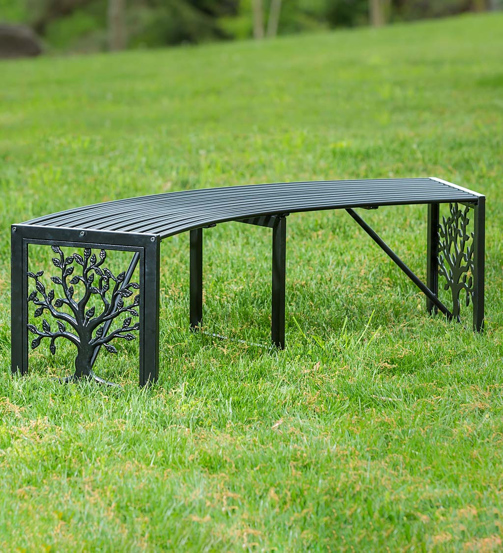 Metal Tree of Life Backless Curved Garden Bench