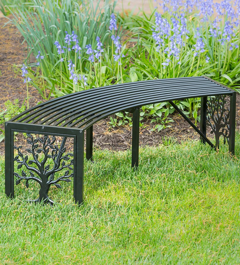 Metal Tree of Life Backless Curved Garden Bench