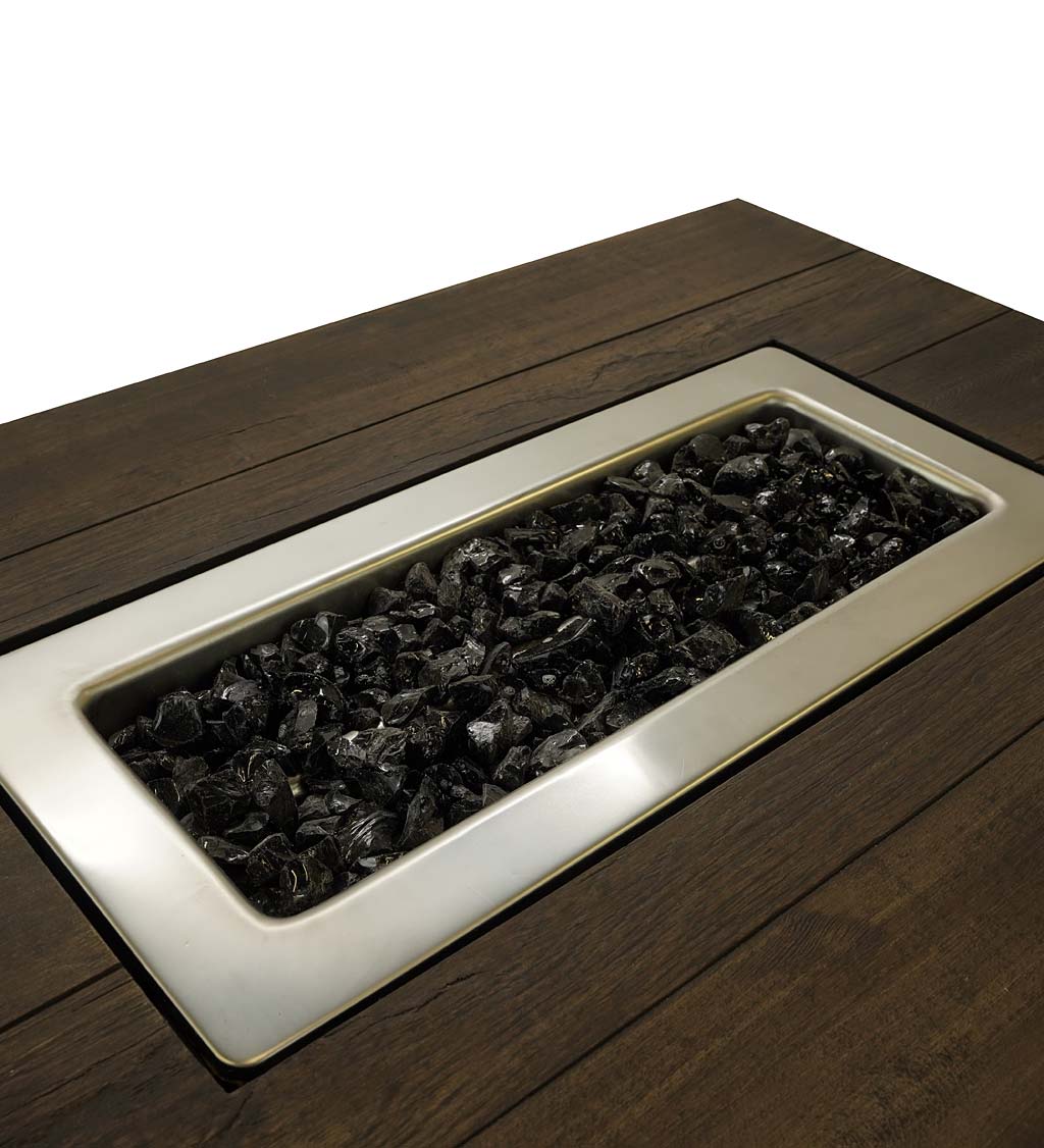 Kamden Propane Gas Fire Pit with Faux Wood Tabletop and Glass Rocks