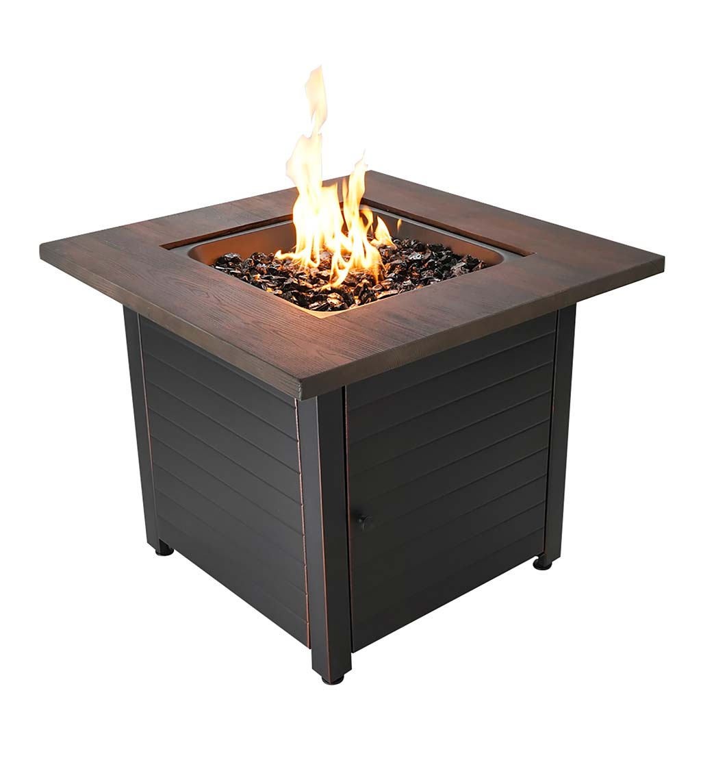 Fenwick Outdoor LP Propane Gas Fire Pit with Wood Grain Mantel