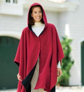 Water-Repellent Reversible Fleece And Nylon Microfiber Cape With Hood