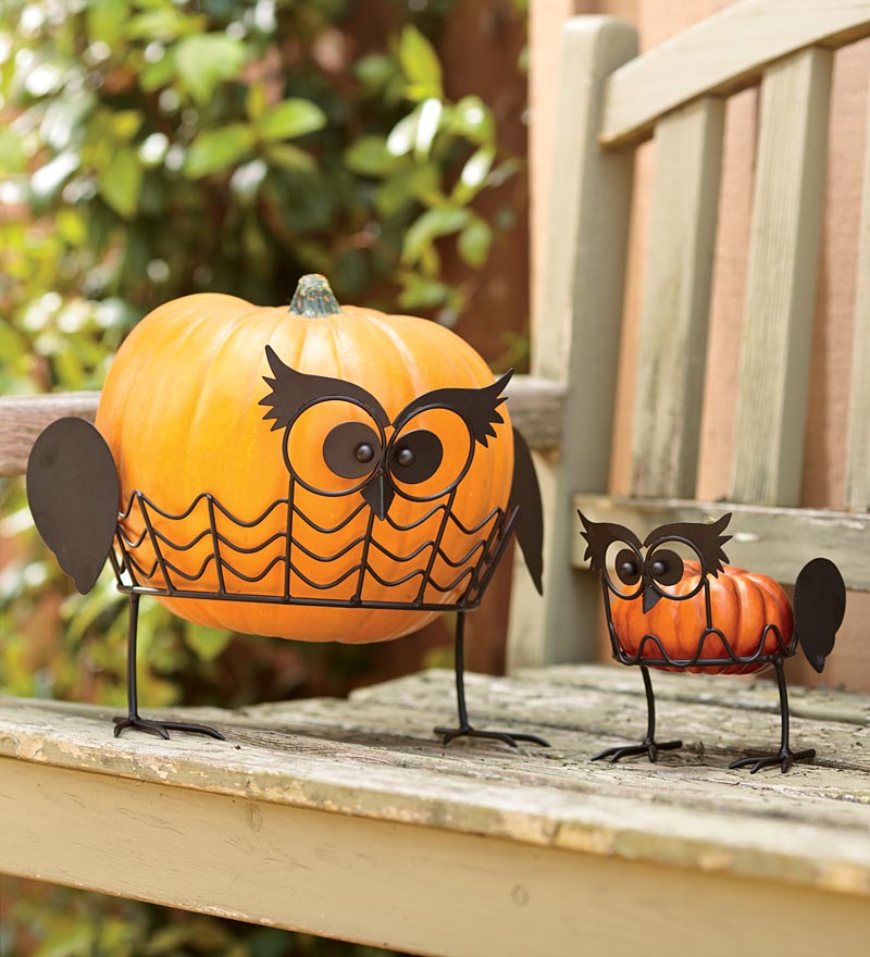 Set Of 2 Owl Pumpkin Holders