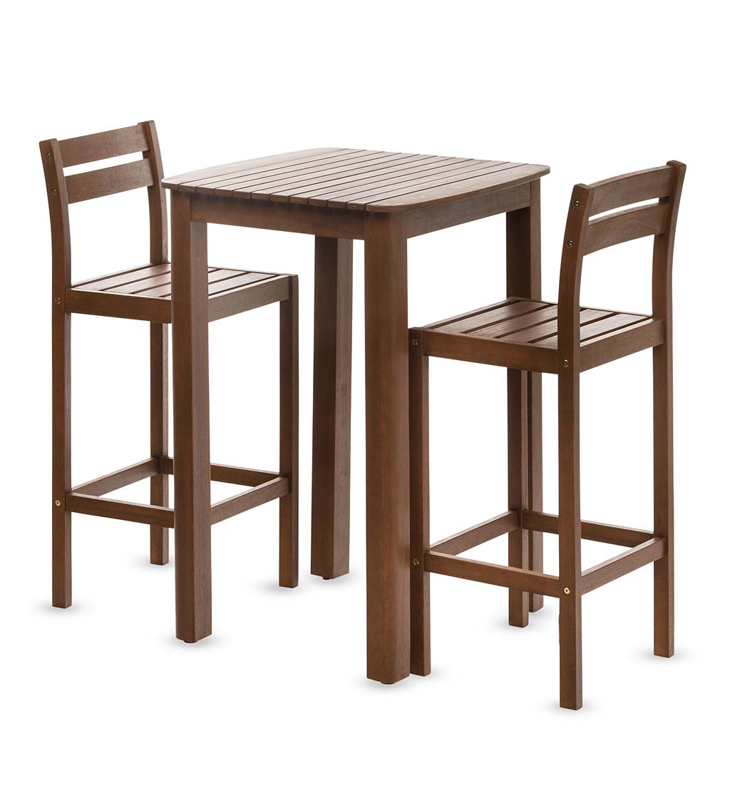 Lancaster Eucalyptus Outdoor Bar Set with Table and 2 Bar Stools, 3-Piece Set